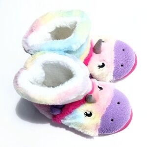 Totes Colorful Unicorn Plush Kids Slippers